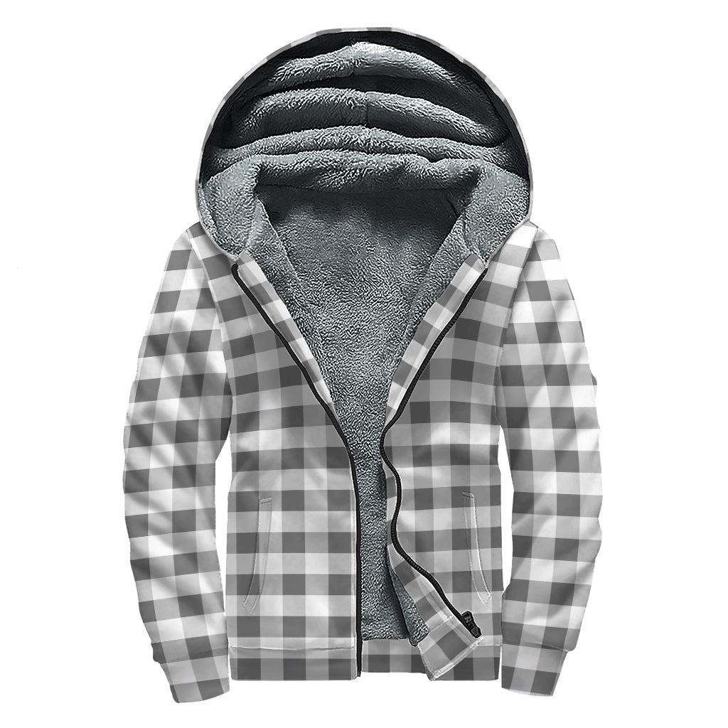 Dark Grey And White Gingham Print Sherpa Lined Zip Up Hoodie