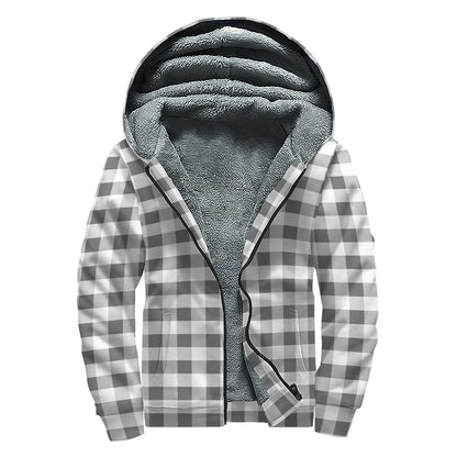 Dark Grey And White Gingham Print Sherpa Lined Zip Up Hoodie