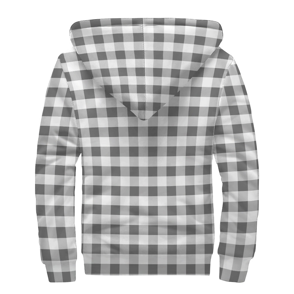 Dark Grey And White Gingham Print Sherpa Lined Zip Up Hoodie