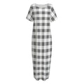 Dark Grey And White Gingham Print Short Sleeve Long Nightdress