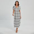 Dark Grey And White Gingham Print Short Sleeve Maxi Dress