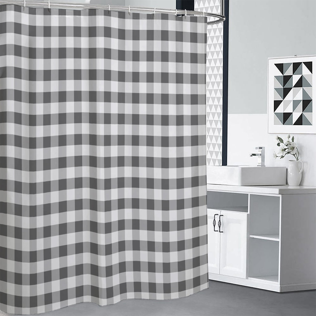 Dark Grey And White Gingham Print Shower Curtain