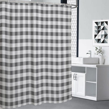 Dark Grey And White Gingham Print Shower Curtain