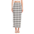 Dark Grey And White Gingham Print Side Slit Maxi Skirt