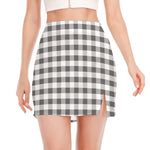 Dark Grey And White Gingham Print Side Slit Mini Skirt