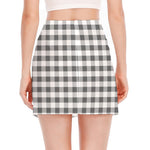 Dark Grey And White Gingham Print Side Slit Mini Skirt