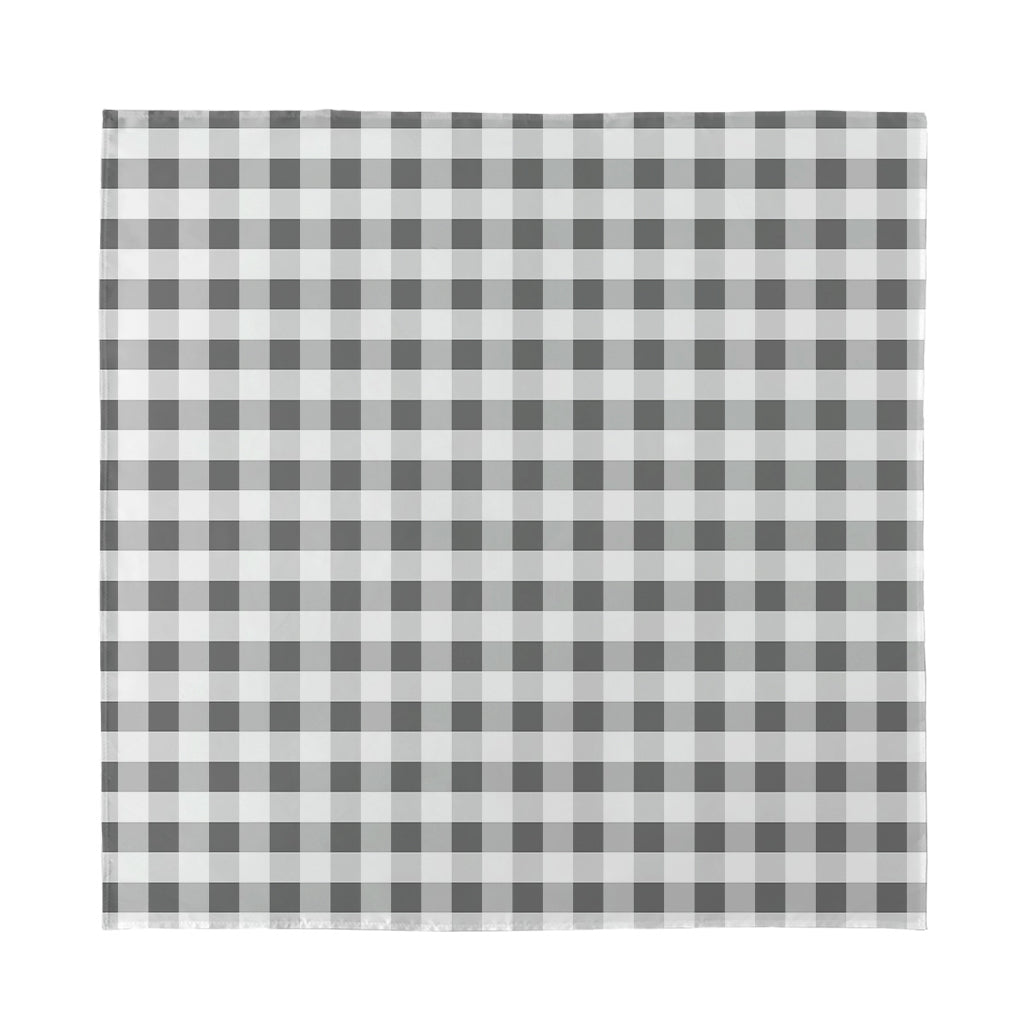 Dark Grey And White Gingham Print Silk Bandana
