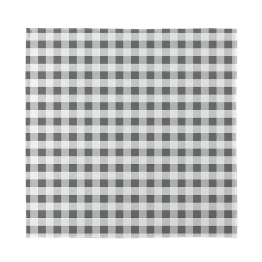 Dark Grey And White Gingham Print Silk Bandana