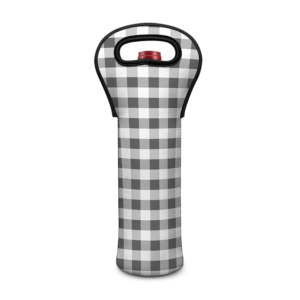 Dark Grey And White Gingham Print Single Neoprene Wine Tote