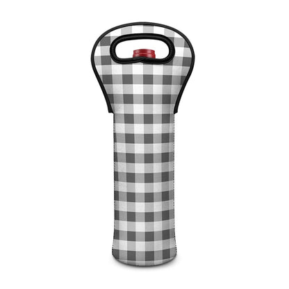 Dark Grey And White Gingham Print Single Neoprene Wine Tote