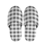 Dark Grey And White Gingham Print Slippers