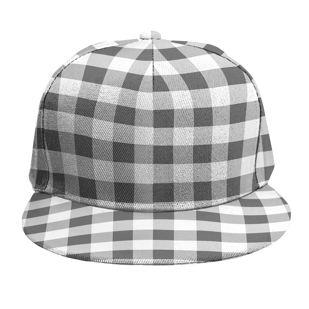 Dark Grey And White Gingham Print Snapback Cap