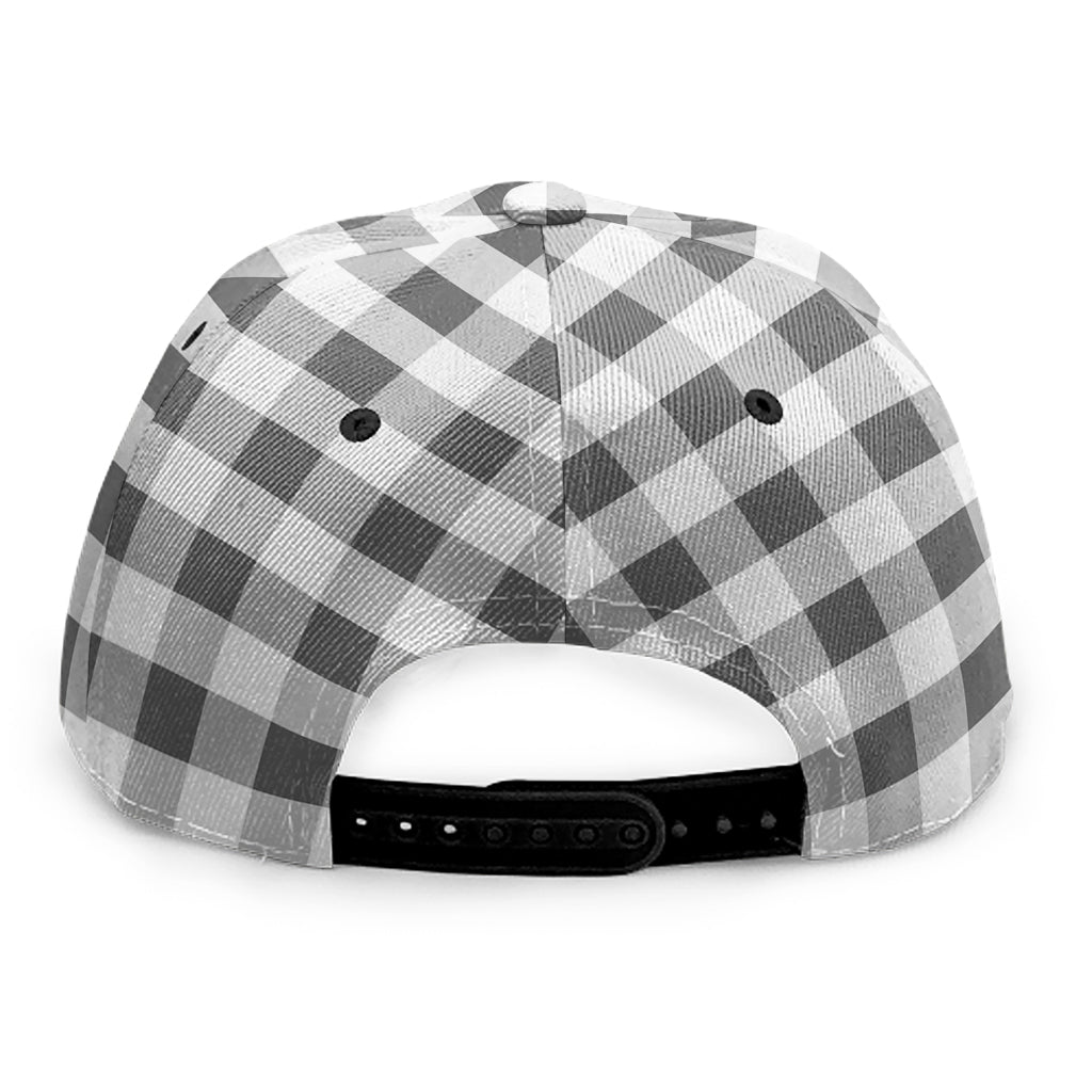 Dark Grey And White Gingham Print Snapback Cap