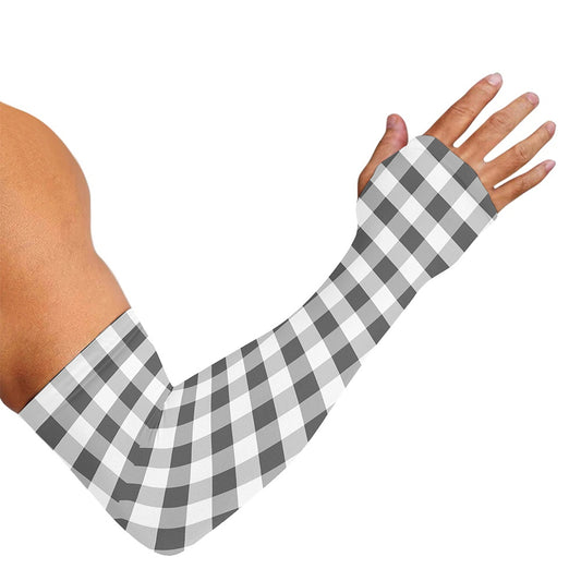 Dark Grey And White Gingham Print Sun Protection Arm Sleeves