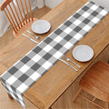 Dark Grey And White Gingham Print Table Runner