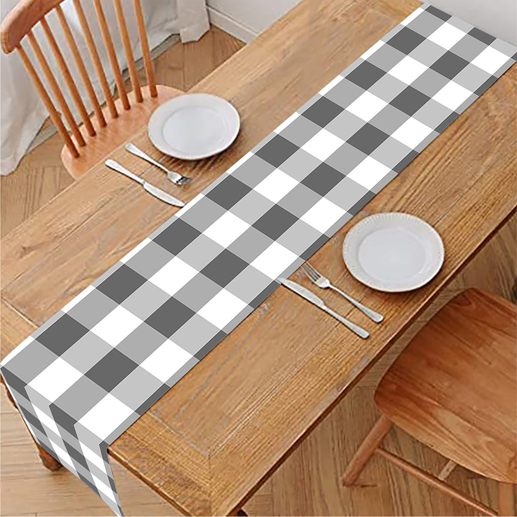Dark Grey And White Gingham Print Table Runner