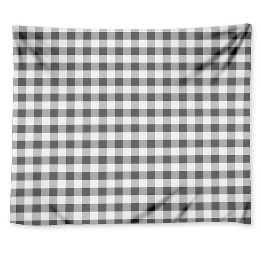 Dark Grey And White Gingham Print Tapestry