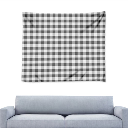 Dark Grey And White Gingham Print Tapestry