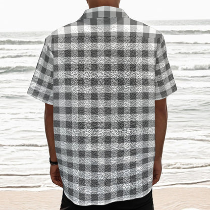 Dark Grey And White Gingham Print Textured Short Sleeve Shirt