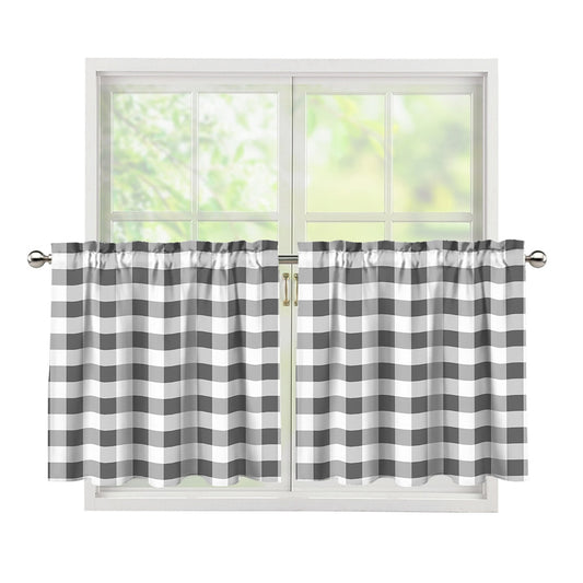Dark Grey And White Gingham Print Tier Curtains