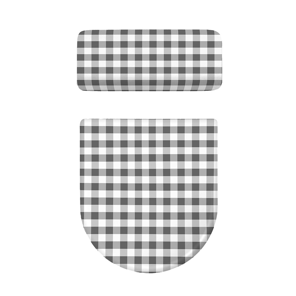 Dark Grey And White Gingham Print Toilet Lid And Tank Cover Set