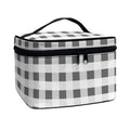 Dark Grey And White Gingham Print Travel Makeup Bag