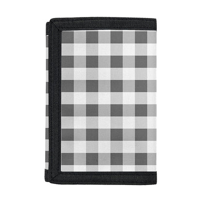 Dark Grey And White Gingham Print Trifold Wallet
