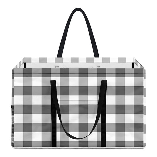 Dark Grey And White Gingham Print Utility Tote Bag