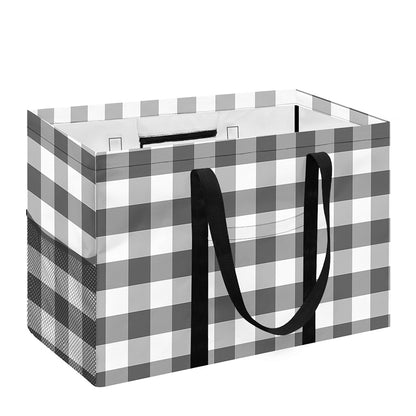 Dark Grey And White Gingham Print Utility Tote Bag