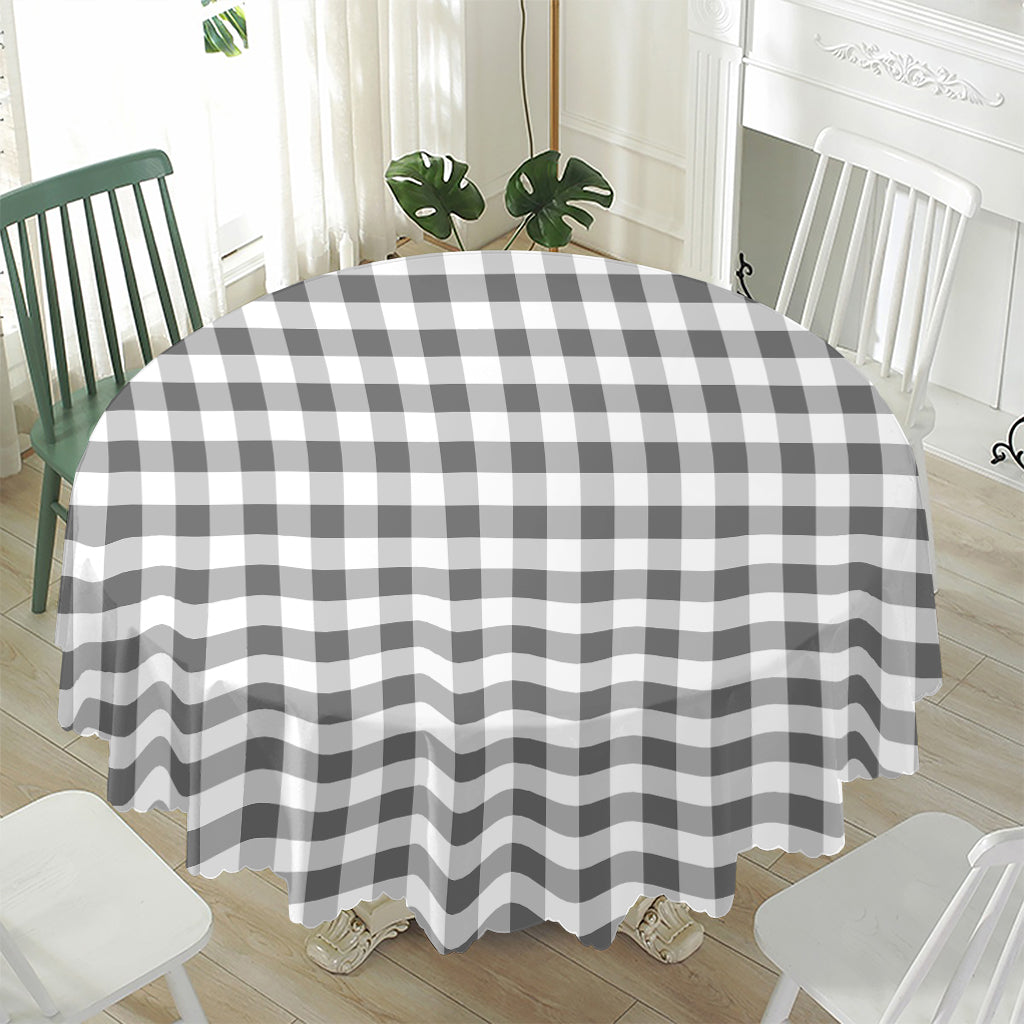 Dark Grey And White Gingham Print Waterproof Round Tablecloth
