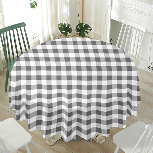 Dark Grey And White Gingham Print Waterproof Round Tablecloth