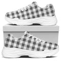 Dark Grey And White Gingham Print White Chunky Shoes