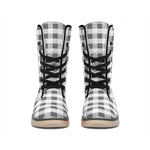Dark Grey And White Gingham Print Winter Boots