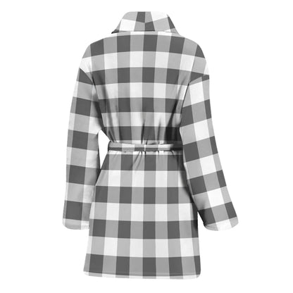 Dark Grey And White Gingham Print Women's Bathrobe