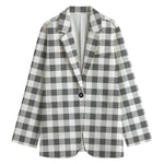 Dark Grey And White Gingham Print Women's Blazer