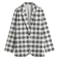 Dark Grey And White Gingham Print Women's Cotton Blazer