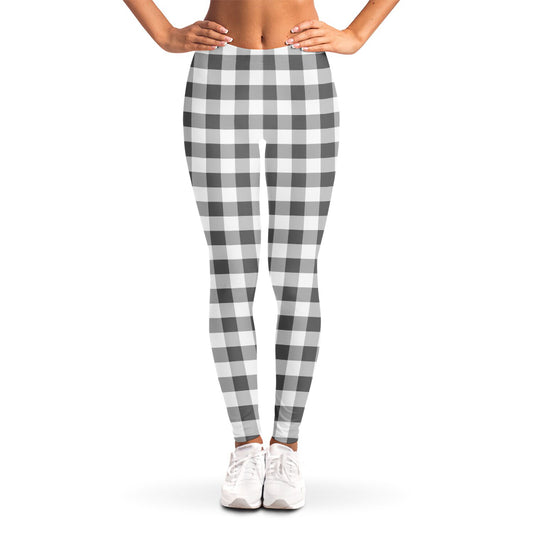 Dark Grey And White Gingham Print Women's Leggings