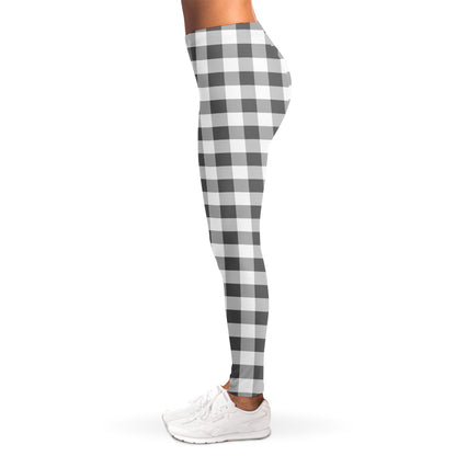 Dark Grey And White Gingham Print Women's Leggings