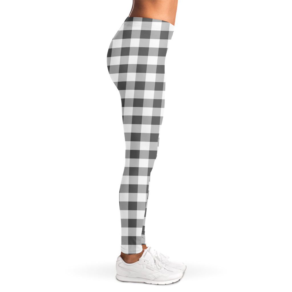 Dark Grey And White Gingham Print Women's Leggings