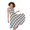 Dark Grey And White Gingham Print Sleeveless Knee Length Dress