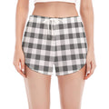 Dark Grey And White Gingham Print Women's Split Running Shorts