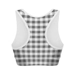 Dark Grey And White Gingham Print Women's Sports Bra