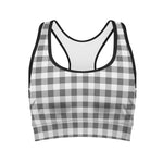 Dark Grey And White Gingham Print Women's Sports Bra