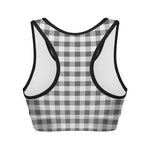 Dark Grey And White Gingham Print Women's Sports Bra