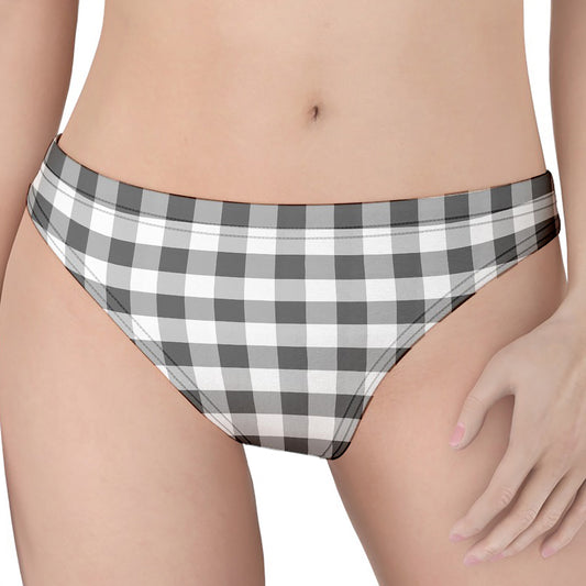 Dark Grey And White Gingham Print Women's Thong