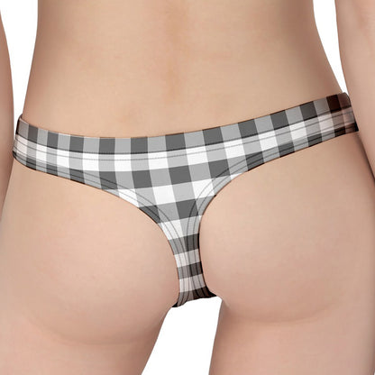 Dark Grey And White Gingham Print Women's Thong
