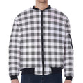 Dark Grey And White Gingham Print Zip Sleeve Bomber Jacket