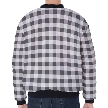 Dark Grey And White Gingham Print Zip Sleeve Bomber Jacket