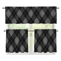 Dark Grey Argyle Pattern Print 3 Piece Kitchen Curtains