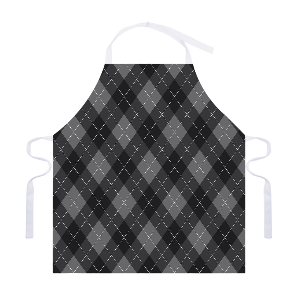 Dark Grey Argyle Pattern Print Adjustable Apron